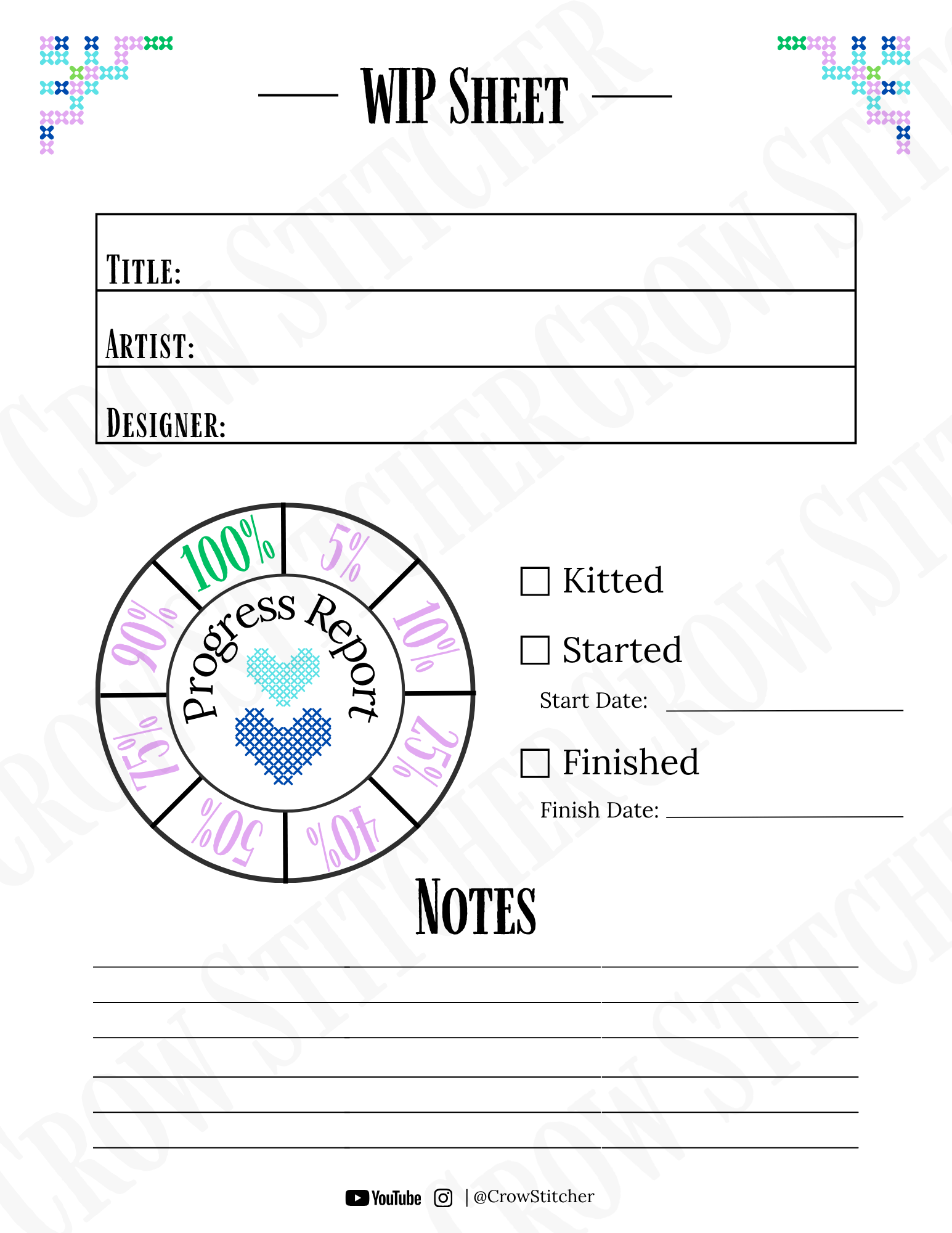 Cross Stitch WIP Sheet